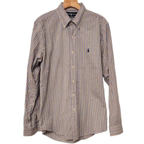Ralph Lauren Shirt Custom Fit Button Up Blue Striped Mens Medium EUC - Picture 1 of 12